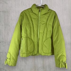LEI Green Puffer Jacket Women’s Large Y2K Down Feather Winter Coat Retro Cozy